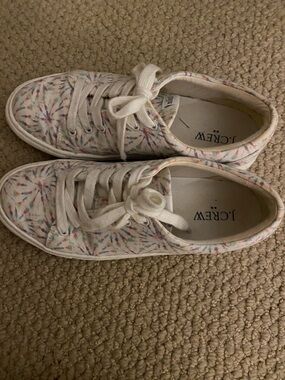 J. Crew White Canvas Sneakers with Multicolor Starburst Print